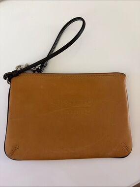 Coach Women’s Tan Leather Wristlet with Black Strap